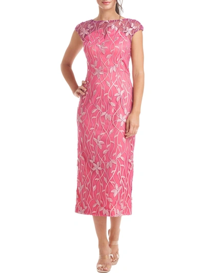 Js Collections Womens Embroidered Midi Cocktail And Party Dress In Pink