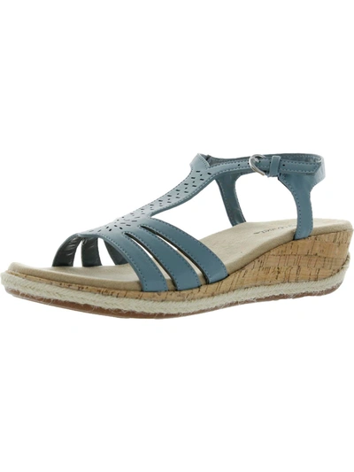 Easy Street Dorinda Womens Faux Leather T-bar Espadrilles In Blue