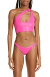 Attico Logo-embroidered Crossover-strap Bikini In Fuchsia