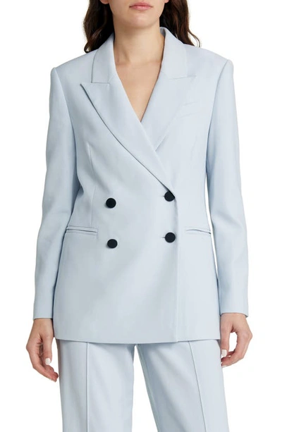 Ted Baker Hildia Long Line Double Breasted Jacket In Baby Blue