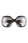 Dior Lady 95.22 R2i 58mm Round Sunglasses In Shiny Black / Gradient Smoke