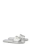 Tory Burch Double T Sport Slides In Silver