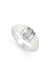 Lagos Sterling Silver White Caviar Ceramic Diamond 1-row Taper Ring In White