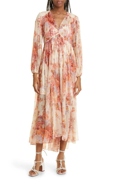 Zimmermann Devi V-neckline Floral-print Midi Dress In Cream