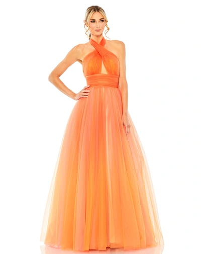 Mac Duggal Cross Front Tulle Dress In Orange