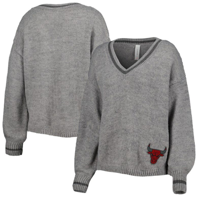 Lusso Gray Chicago Bulls Scarletts Lantern Sleeve Tri-blend V-neck Pullover Sweater