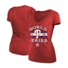 MAJESTIC MAJESTIC THREADS RED PHILADELPHIA PHILLIES 2022 WORLD SERIES MODEST V-NECK T-SHIRT