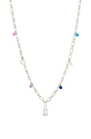 Sterling Forever Rhodium Plated 3mm Pearl Cz Charm Necklace In Silver