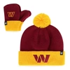 47 TODDLER '47  BURGUNDY/GOLD WASHINGTON COMMANDERS BAM BAM CUFFED KNIT HAT WITH POM & MITTENS SET