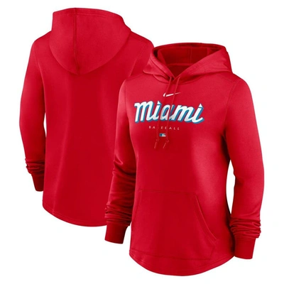 NIKE NIKE  RED MIAMI MARLINS CITY CONNECT PREGAME PERFORMANCE PULLOVER HOODIE
