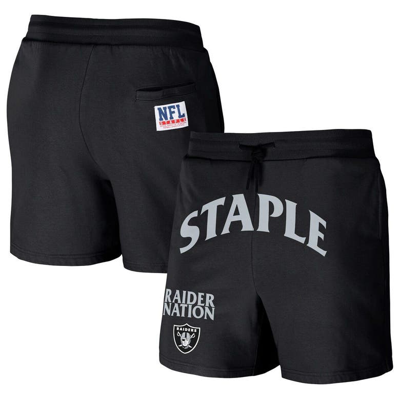 Staple Nfl X  Black Las Vegas Raiders Throwback Vintage Wash Fleece Shorts