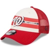 New Era Men's  White, Red Washington Nationals Team Stripe Trucker 9forty Snapback Hat In White