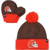 47 TODDLER '47  BROWN/ORANGE CLEVELAND BROWNS BAM BAM CUFFED KNIT HAT WITH POM & MITTENS SET