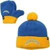 47 TODDLER '47  POWDER BLUE/GOLD LOS ANGELES CHARGERS BAM BAM CUFFED KNIT HAT WITH POM & MITTENS SET