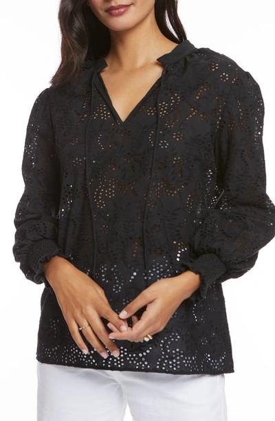 Robert Graham Eyelet Cotton Blouse In Black