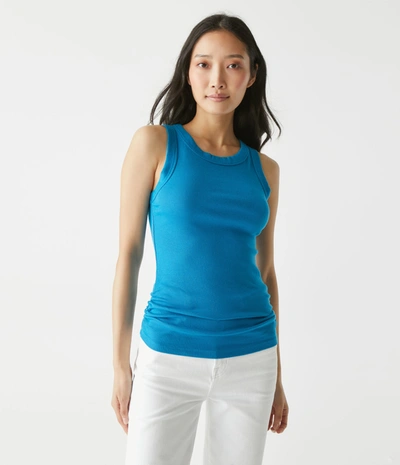 Michael Stars Halley Ribbed Tank With Ruching In Pacific