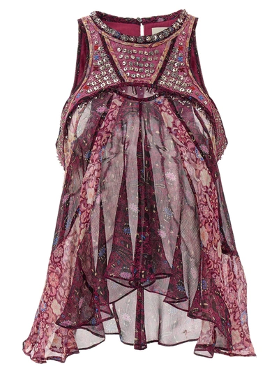 Isabel Marant Mix-print Draped Tank Top In Fuchsia