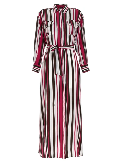 Kiton Striped Shirt Dress With Belted Waist In Red
