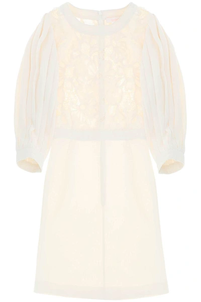See By Chloé Crepe And Lace Mini Dress In White