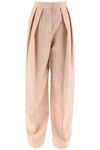 Stella Mccartney Loose Linen Blend Pants With Front Pleats In Pink