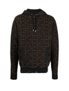 Balmain Monogram-jacquard Cotton Hoodie In Brown