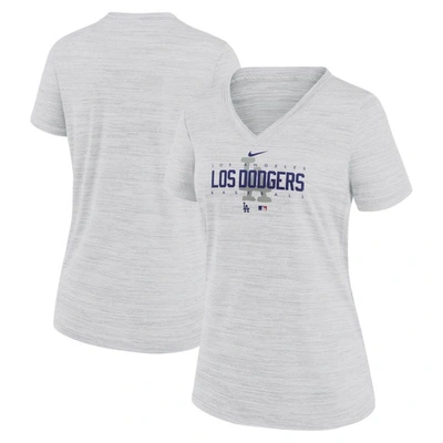 NIKE NIKE  WHITE LOS ANGELES DODGERS CITY CONNECT VELOCITY PRACTICE PERFORMANCE V-NECK T-SHIRT
