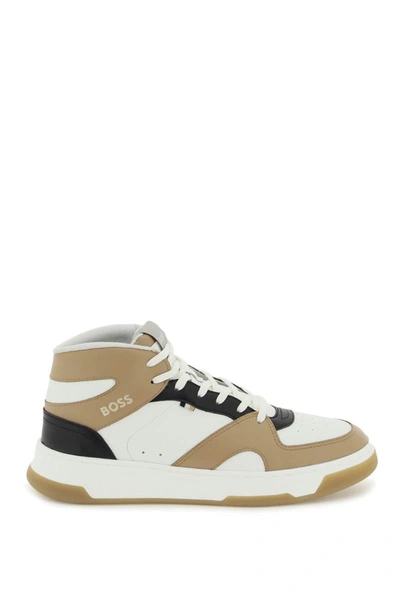 Hugo Boss Baltimore Leather High-top Sneakers In Mixed Colours