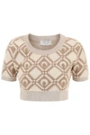 Marine Serre Moon Diamond Chunky Jacquard Crop Sweater In Beige