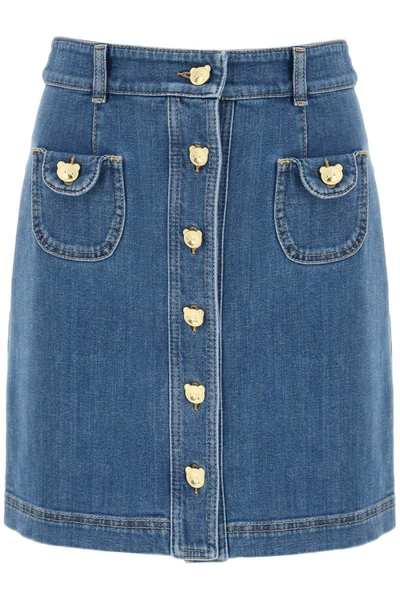 Moschino Buttoned Denim Pencil Skirt In Light Blue