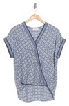 Max Studio Patterned Surplice Crepe Blouse In Nvy/ Bl Lrg Nvu Flge Clover