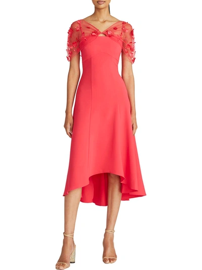 Theia Womens Cap Sleeve Midi Cocktail And Party Dress In Pink