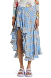 Collina Strada Florist Sky Plaid Asymmetric Skirt In Multicolor