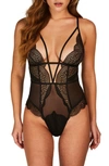 Hunkemoller Jody Strappy Lace & Mesh Teddy In Caviar