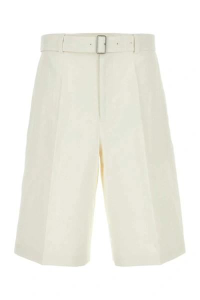 Jil Sander Front Pleats Linen Bermuda Shorts In White