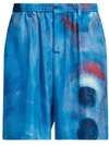 Marni Shorts Aus Seide Mit Malerei-print In Cobalt