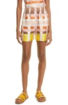 BURBERRY TAWNEY ABSTRACT CHECK SILK SHORTS