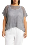 Eileen Fisher Open-stitch Bateau-neck Dolman-sleeve Sweater In Steel