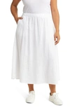 Eileen Fisher Gathered A-line Organic Linen Midi Skirt In White