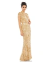 MAC DUGGAL EMBELLISHED FRINGE CAP SLEEVE TRUMPET GOWN