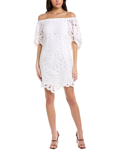 Trina Turk Sweet Off-shoulder Floral Lace Midi Dress In White