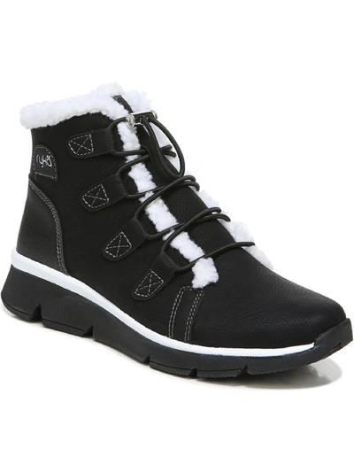 Ryka Womens Faux Leather Faux Fur Hiking Boots In Black