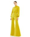 Mac Duggal Satin Raglan Long Sleeve High Neck Jumpsuit In Chartreuse