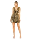 Mac Duggal Sleeveless Cowl Detail A Line Mini Dress In Antique Gold