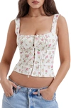 House Of Cb Chicca Square Neck Corset Top In White Floral Print