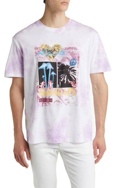 Allsaints Presenta Tie Dye Graphic T-shirt In White / Lavender Lilac