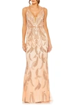 Mac Duggal Womens Beaded Formal Evening Dress In Apricot