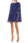 MAC DUGGAL SEQUIN FLORAL LONG SLEEVE TRAPEZE MINIDRESS