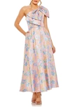 Mac Duggal One Shoulder Embroidered Floral A Line Dress In Pink Multi