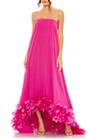MAC DUGGAL STRAPLESS FEATHER HEM HIGH LOW GOWN