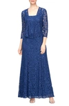 ALEX EVENINGS TWO-PIECE SEQUIN LACE GOWN & JACKET